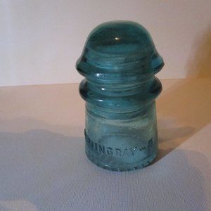Vintage Hemingray Glass Insulator Aqua Blue, Made in the USA